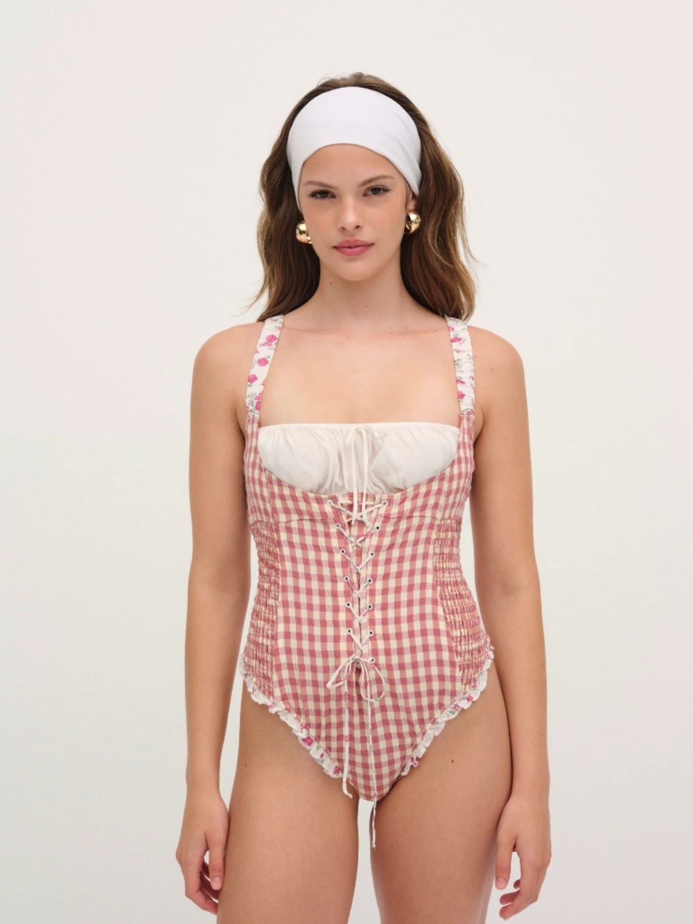 For Love & Lemons Georgia Gingham and Floral Bodysuit
